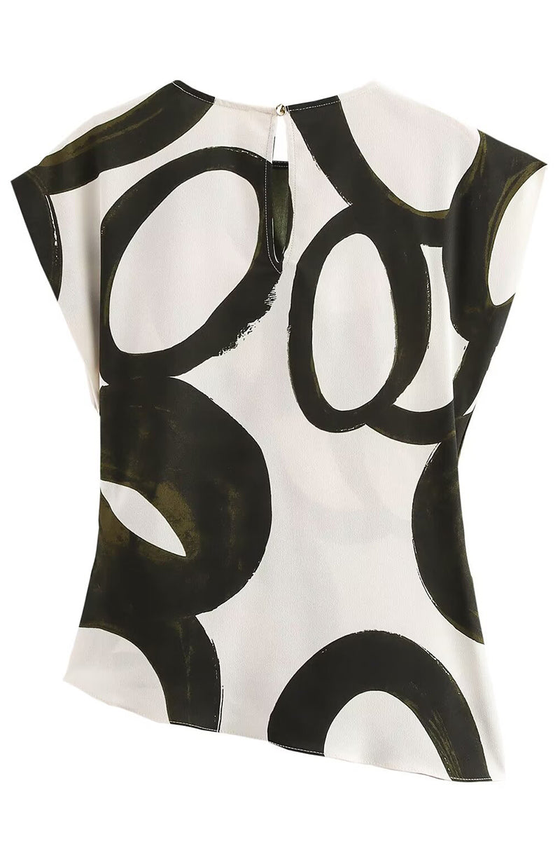 Printed Sleeveless Asymmetric Hem Top