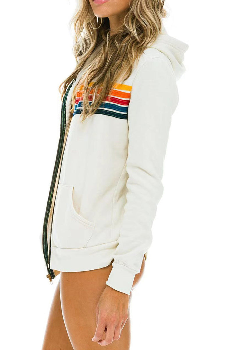 Zip-Up Hoodie with Stripe Accent