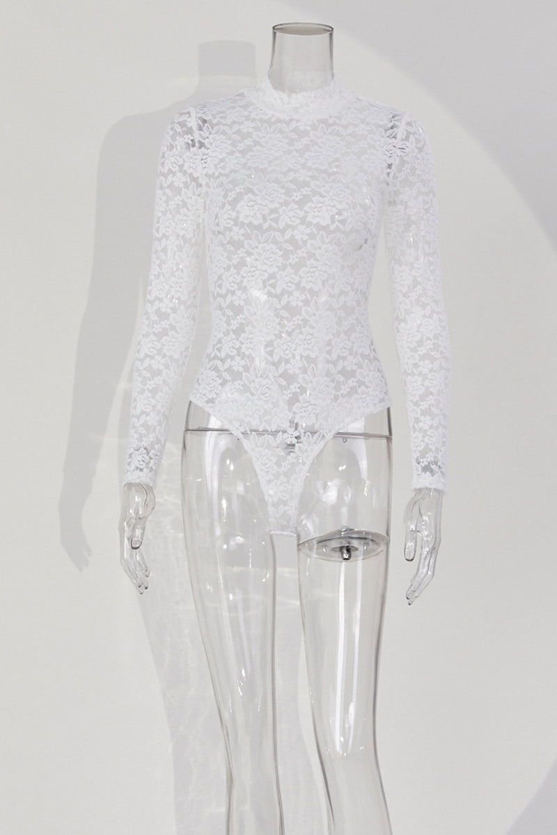 Sheer Lace Long-Sleeve Bodysuit