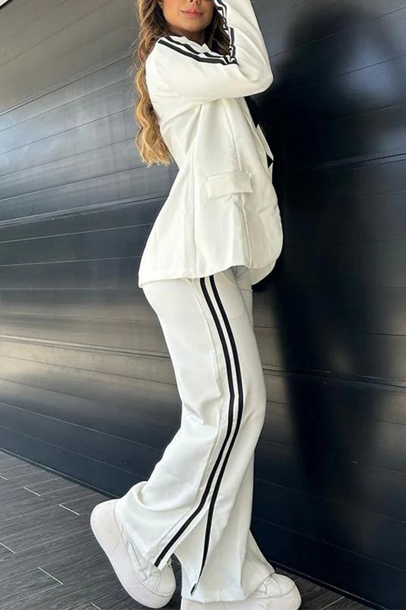 Striped Trim Blazer and Pants Set