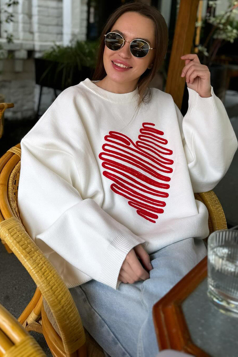 Heart Pattern Knit Sweater