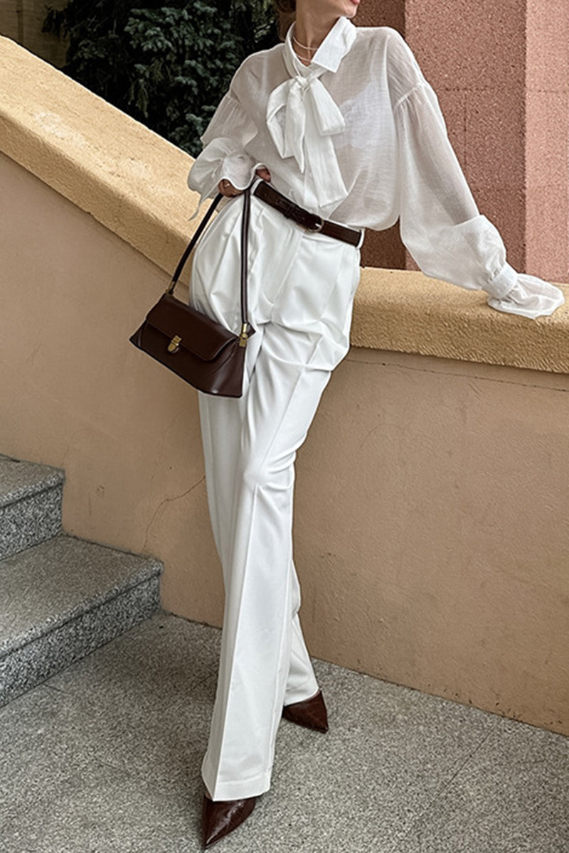 Bell-Sleeve Bow Tie Blouse