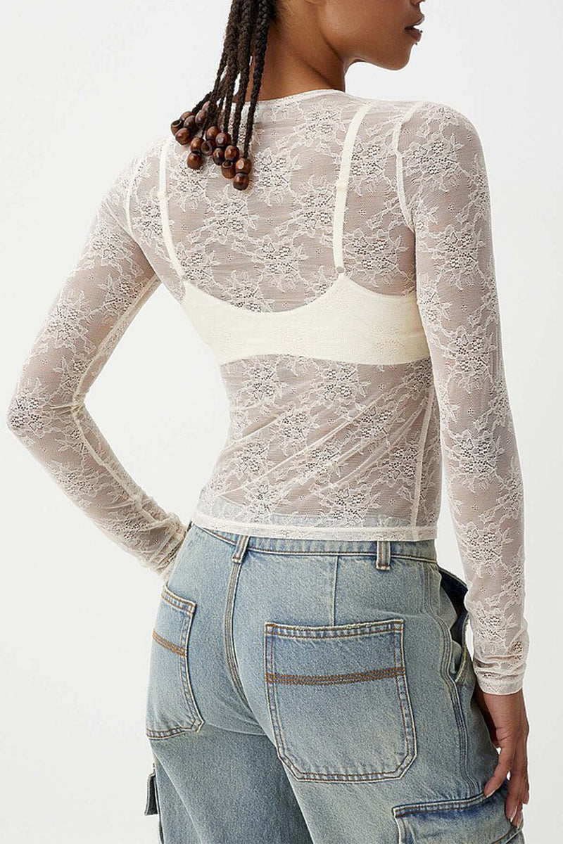 Fitted Lace Long Sleeve Crop Top