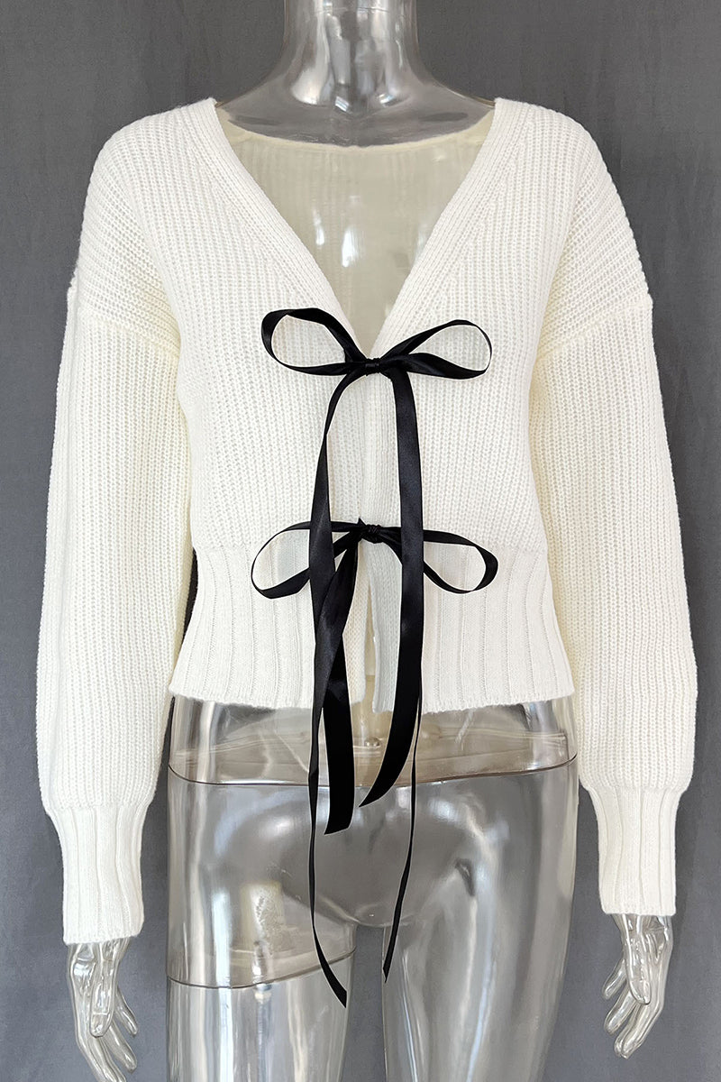 Bow Tie Front Knit Cardigan
