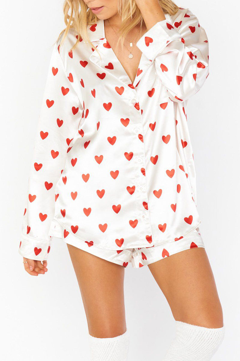 Heart Print Two-Piece Pajama Set