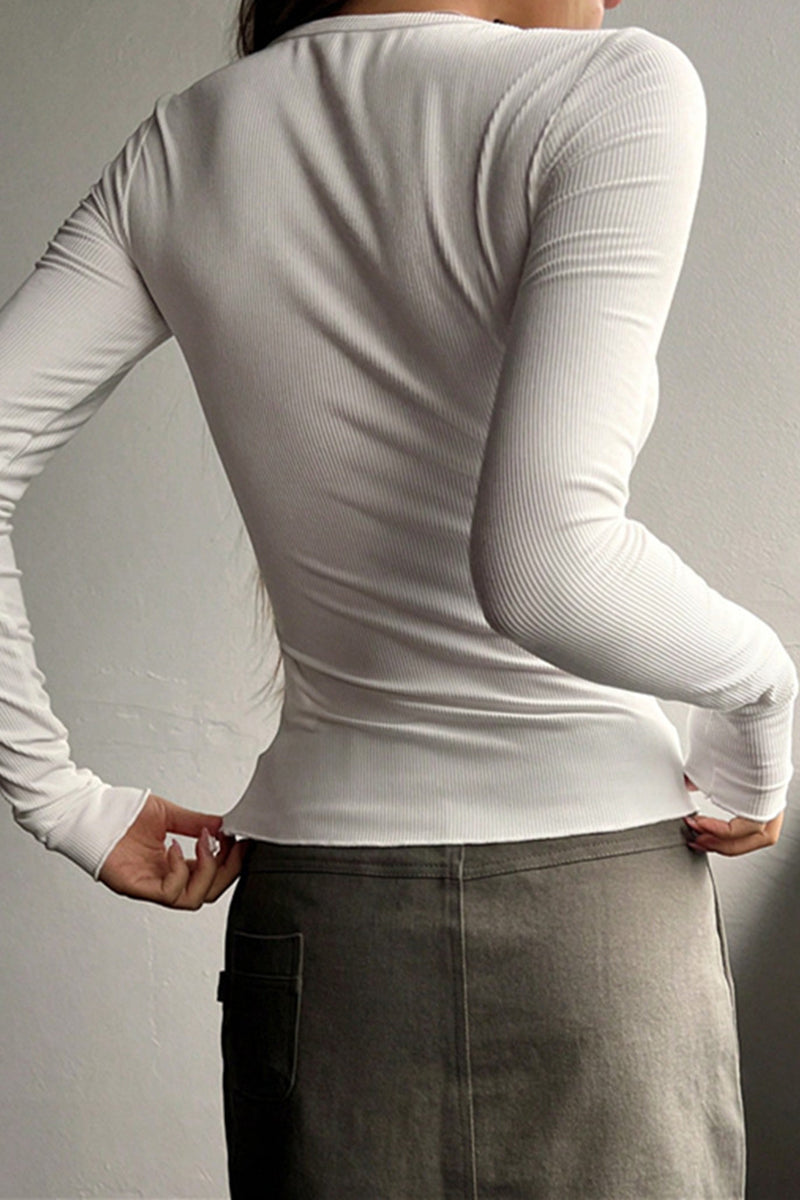 Henley Long Sleeve Top with Button Detail