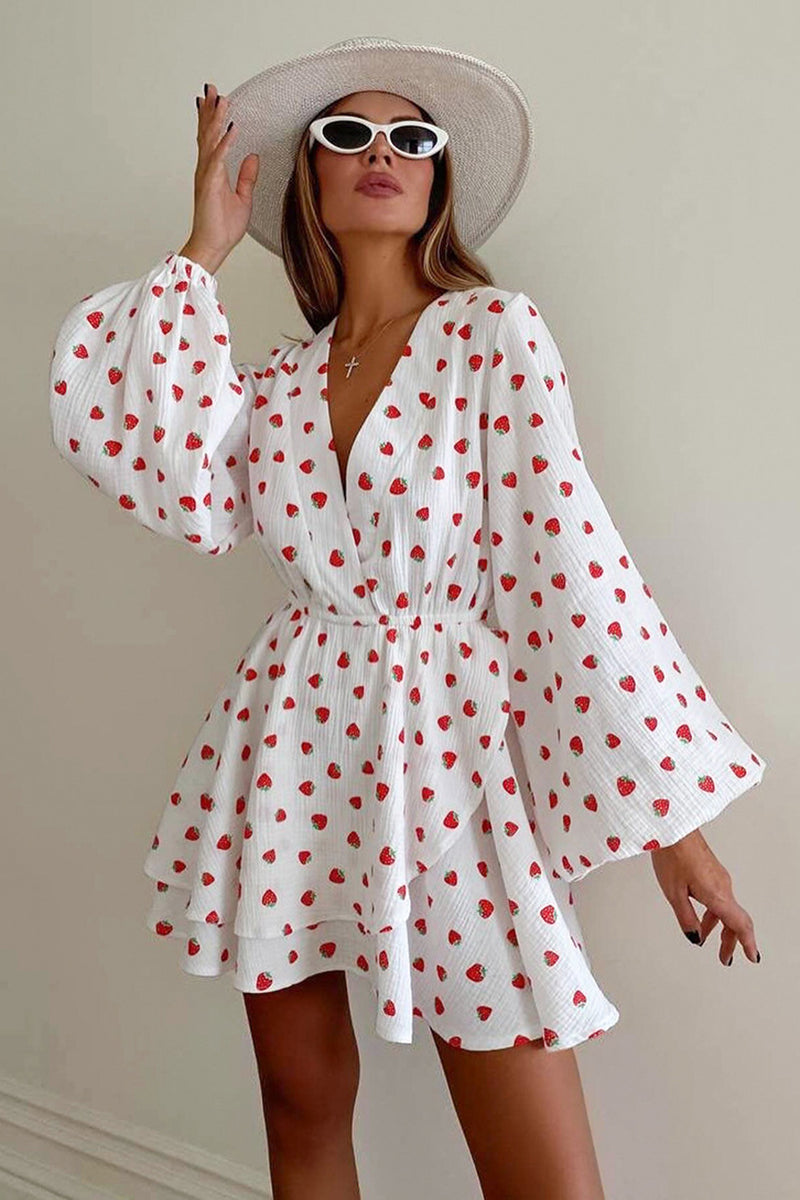 Strawberry Print Wrap Dress