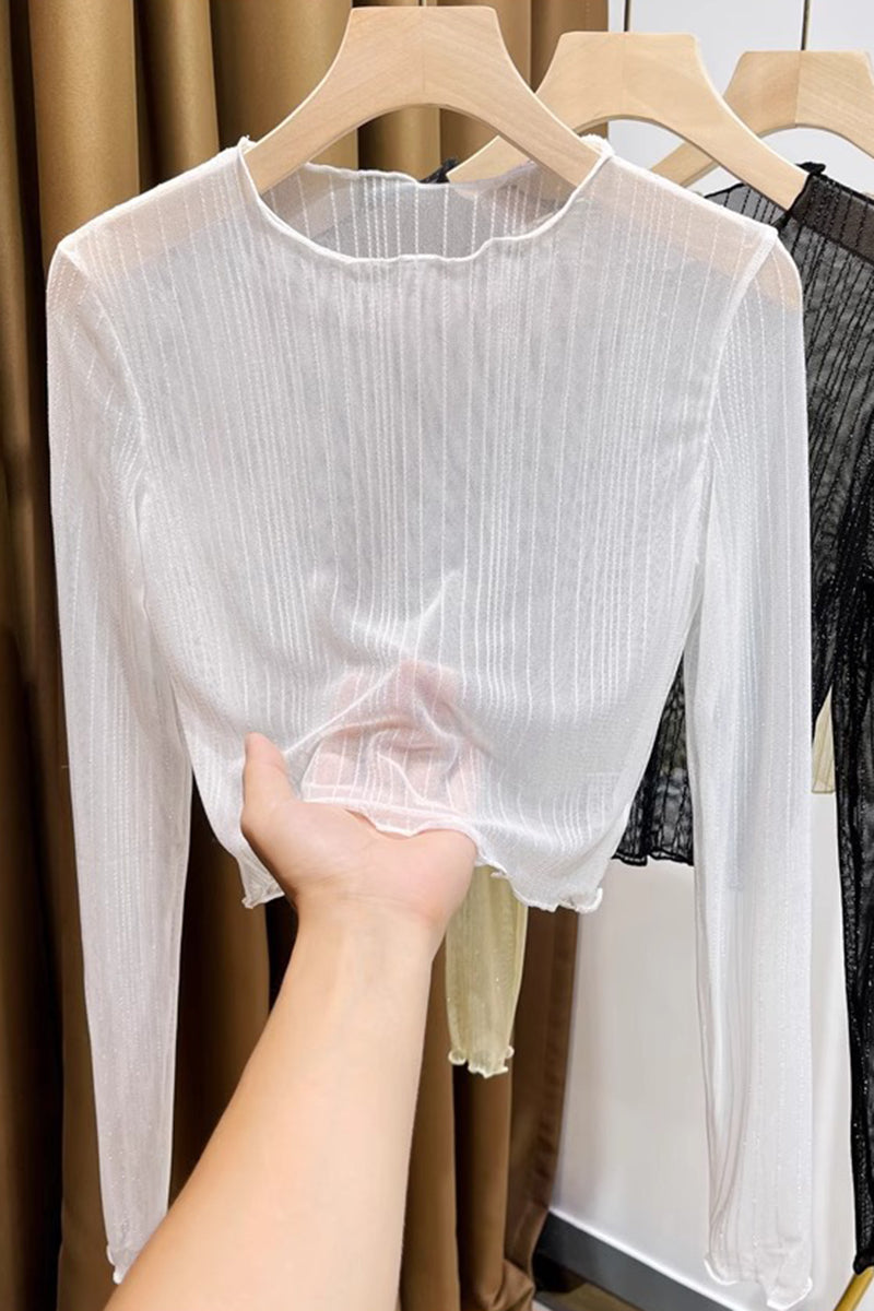 Sheer Long Sleeve Mesh Crop Top