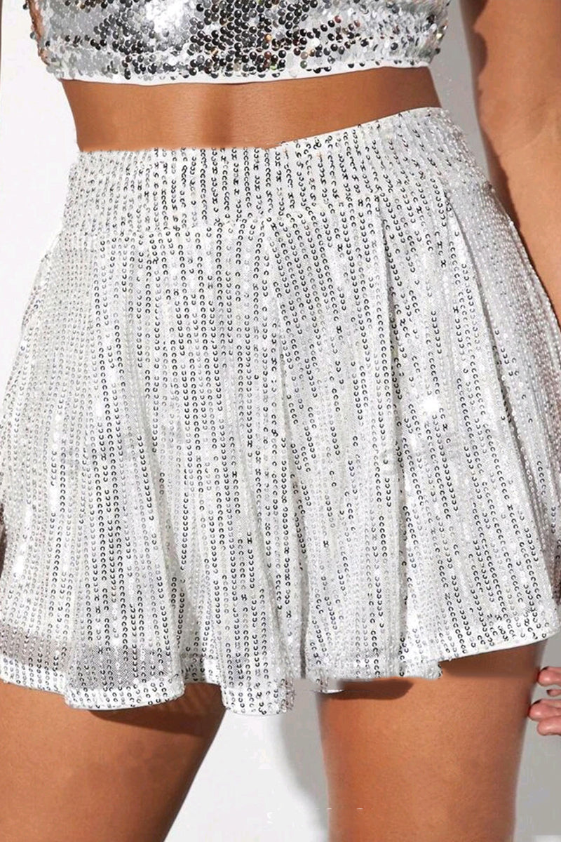 Sequined Pleated Shorts