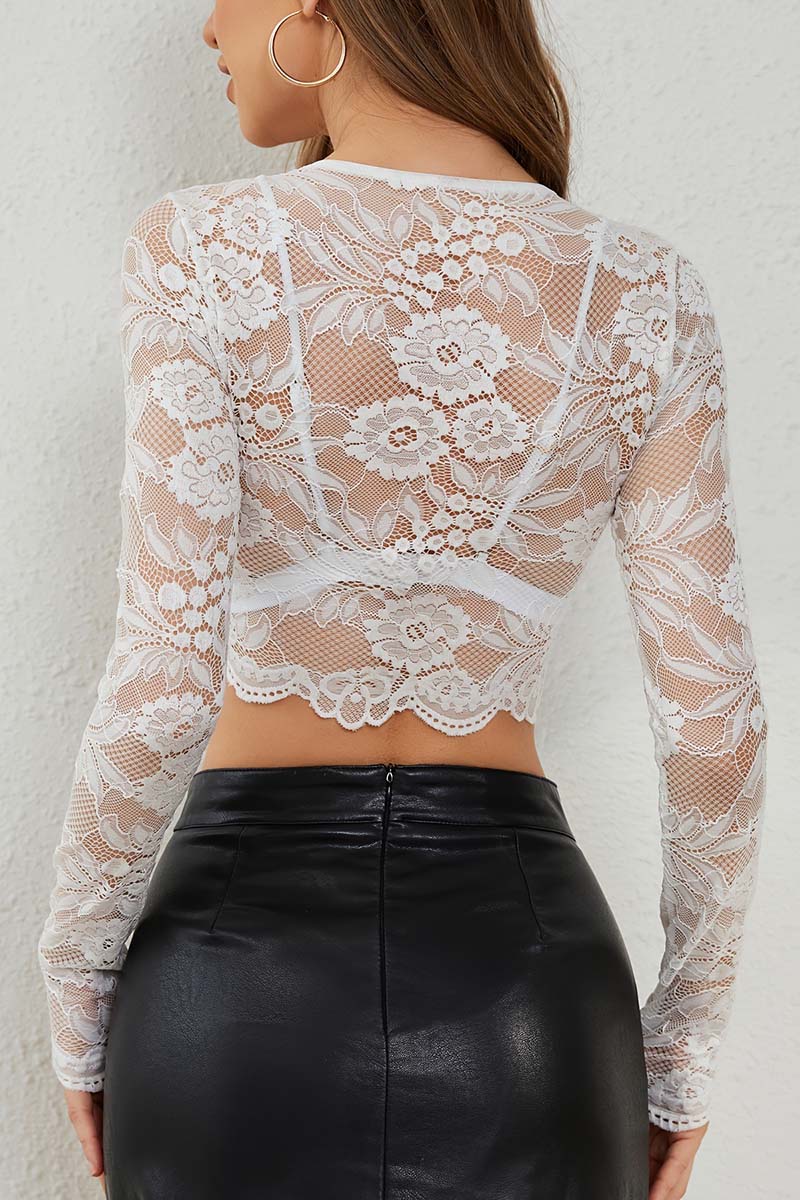 Lace Crop Knit Top