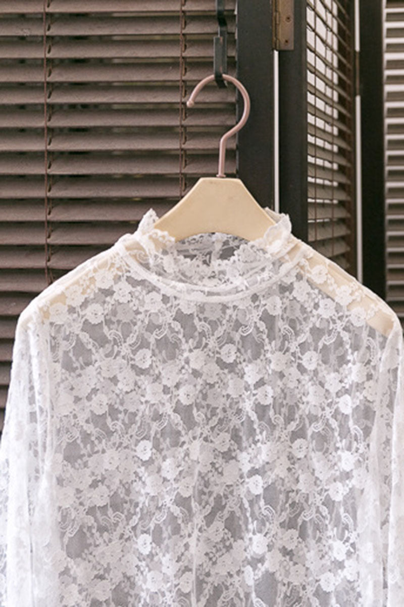 Floral Lace Long Sleeve Mock Neck Top