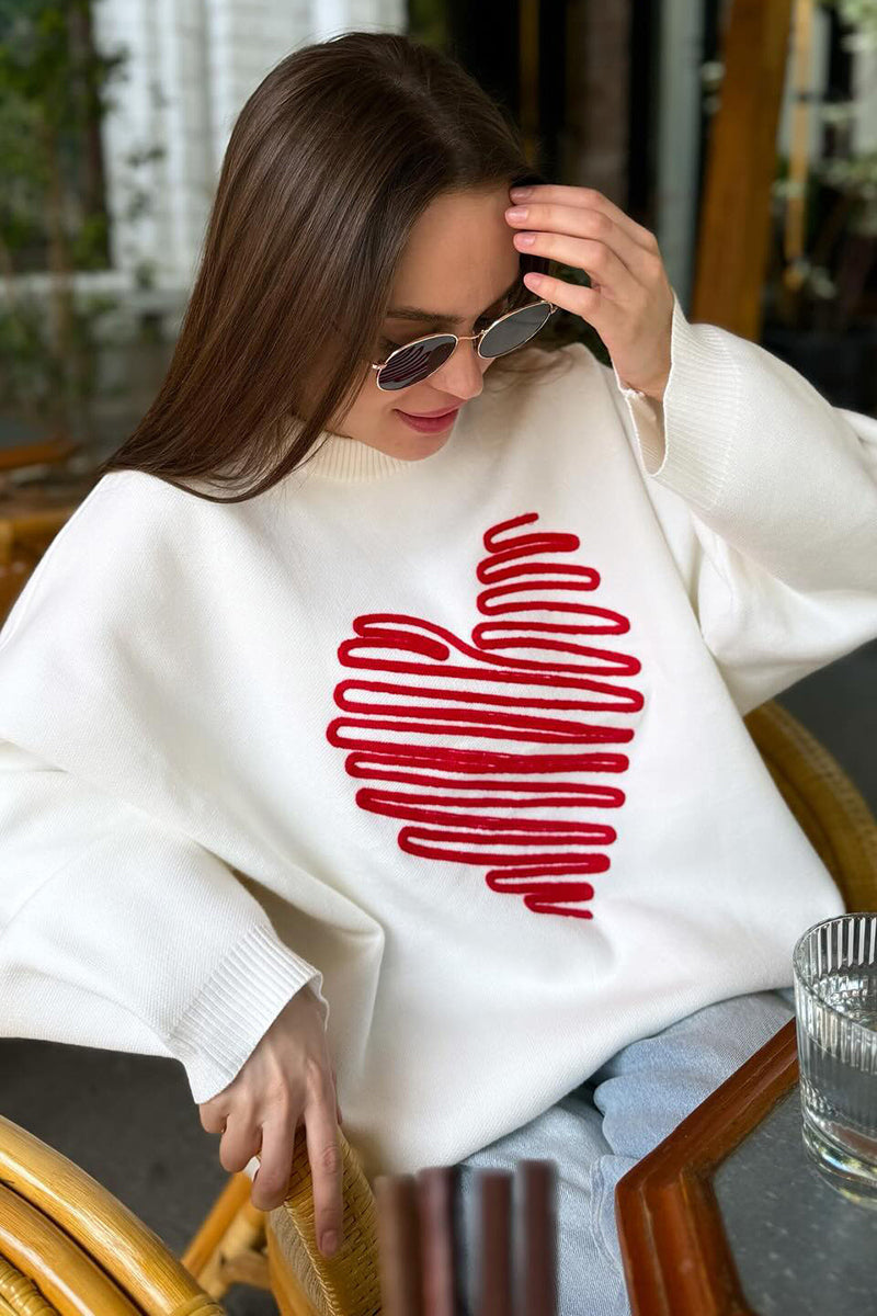 Heart Pattern Knit Sweater