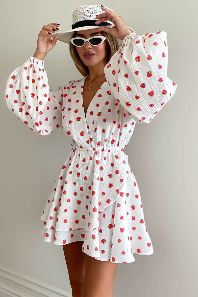 Strawberry Print Wrap Dress