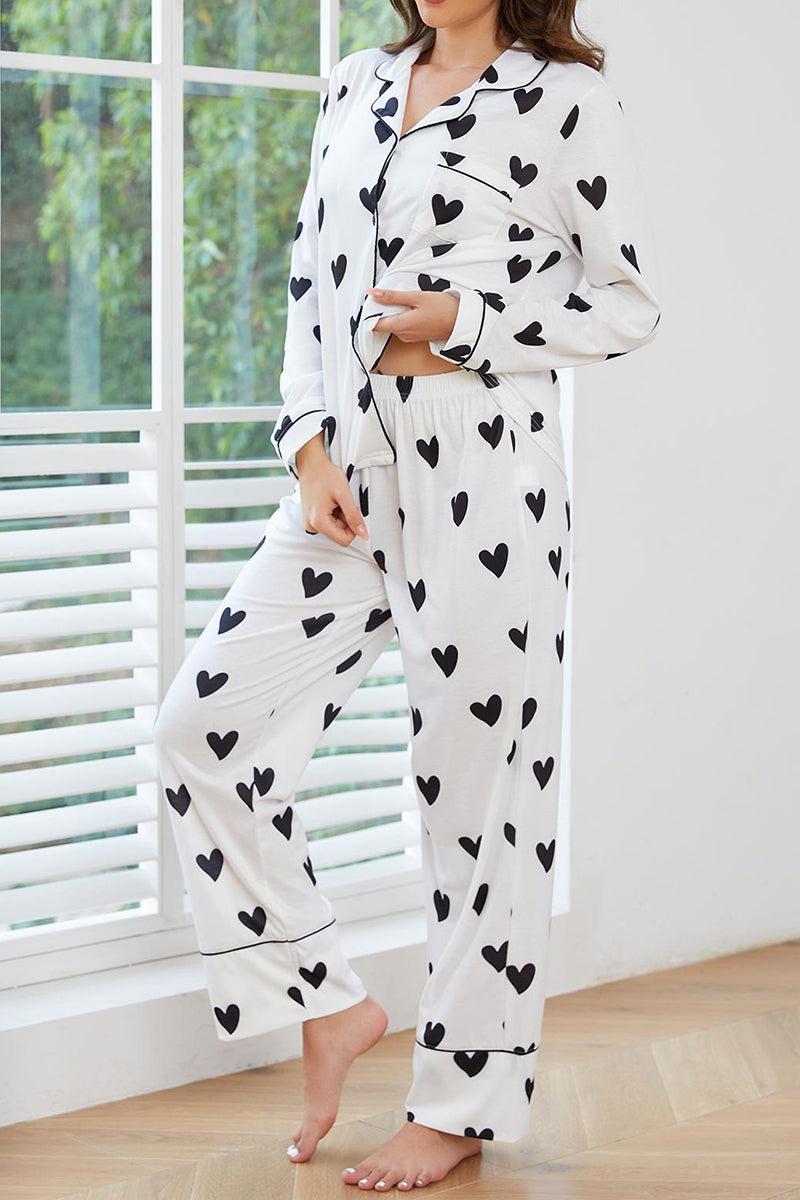 Heart Print Button Pajama Set