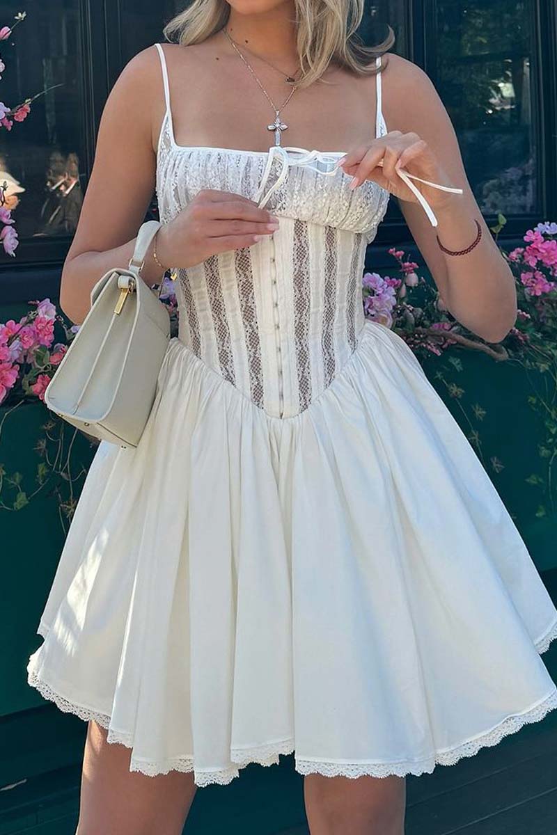 Lace Corset-Style Fit-and-Flare Dress