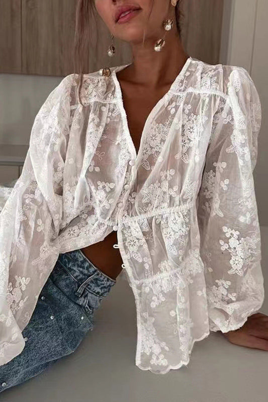 Bell Sleeve Sheer Blouse
