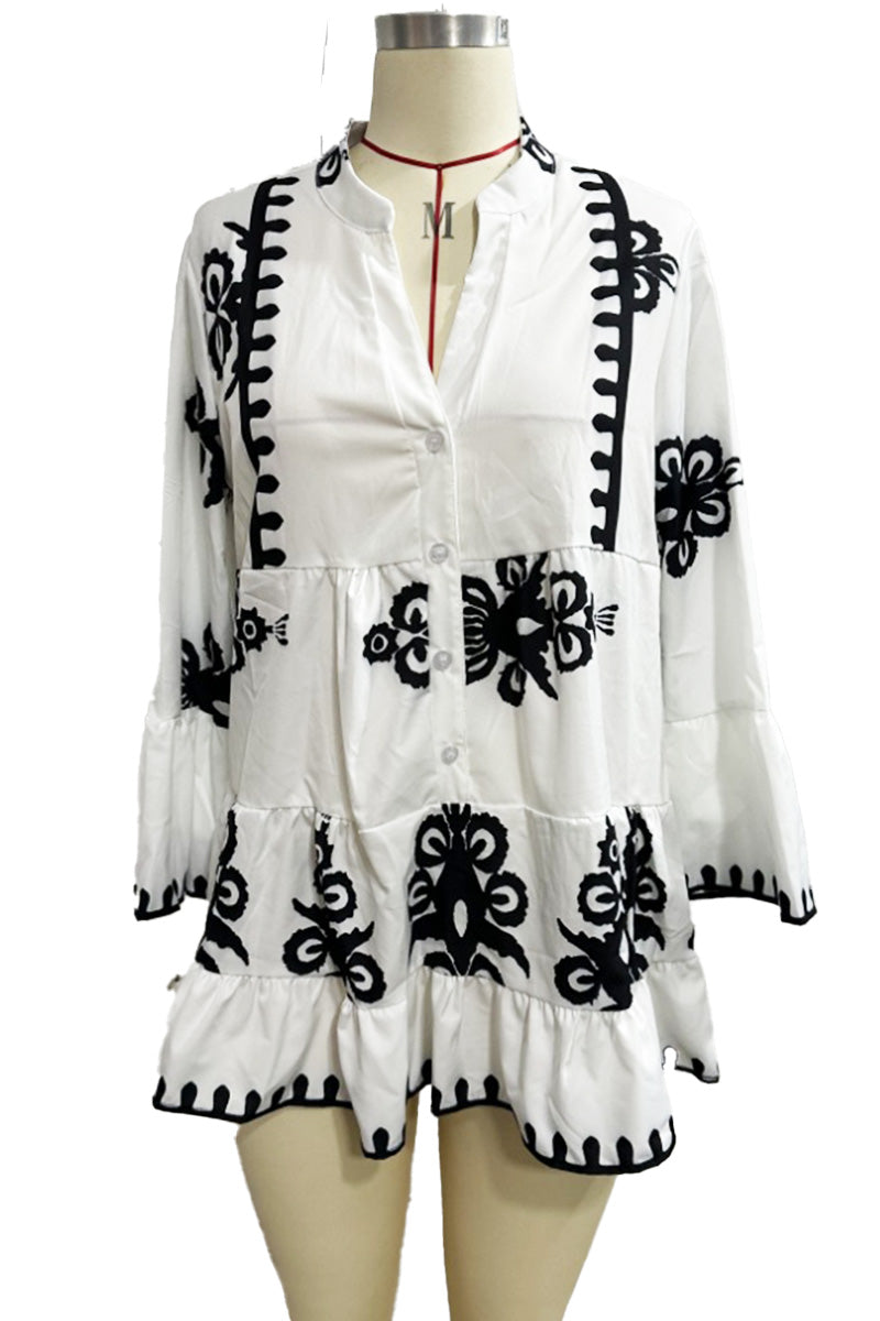 Bohemian Print Tiered Blouse