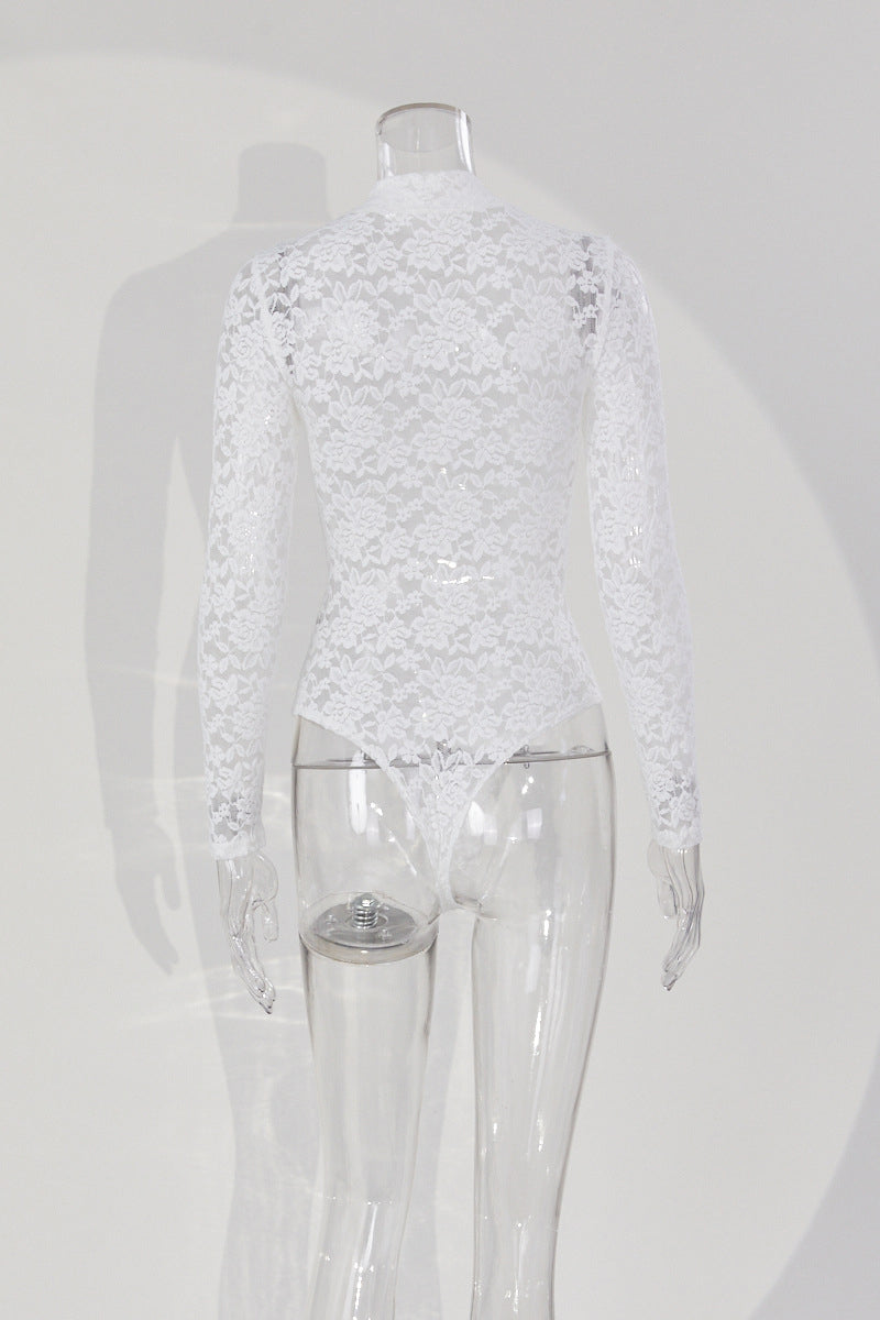 Sheer Lace Long-Sleeve Bodysuit