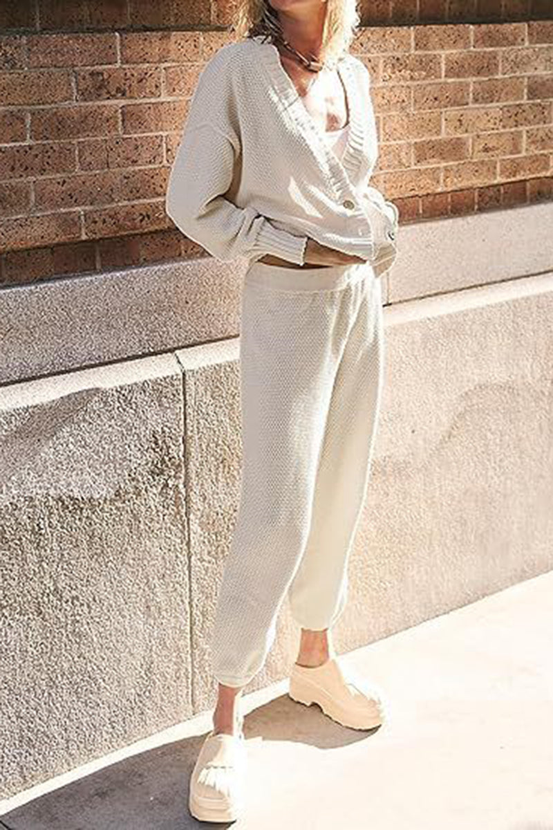 Button-Up Textured Knit Lounge Set