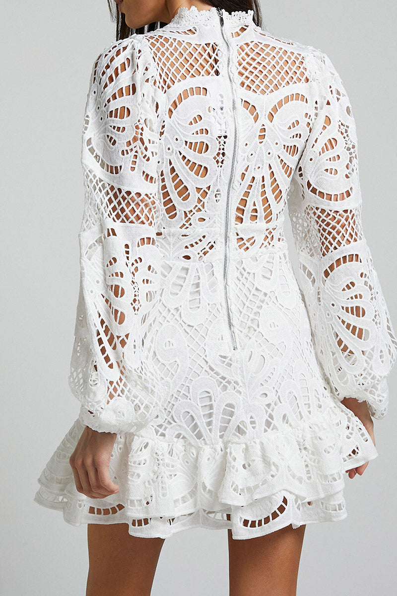 Cutout Floral Lace Ruffle Mini Dress