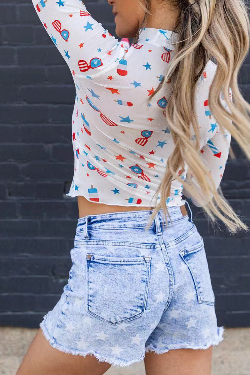 Printed Mock Neck Top