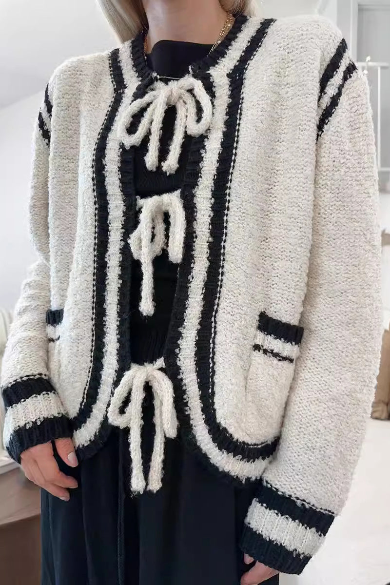 Textured Knit Cardigan with Tie Detail