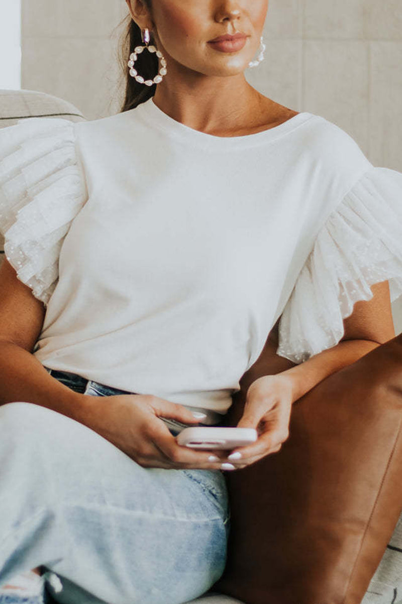 Ruffled Sleeve Fitted Top