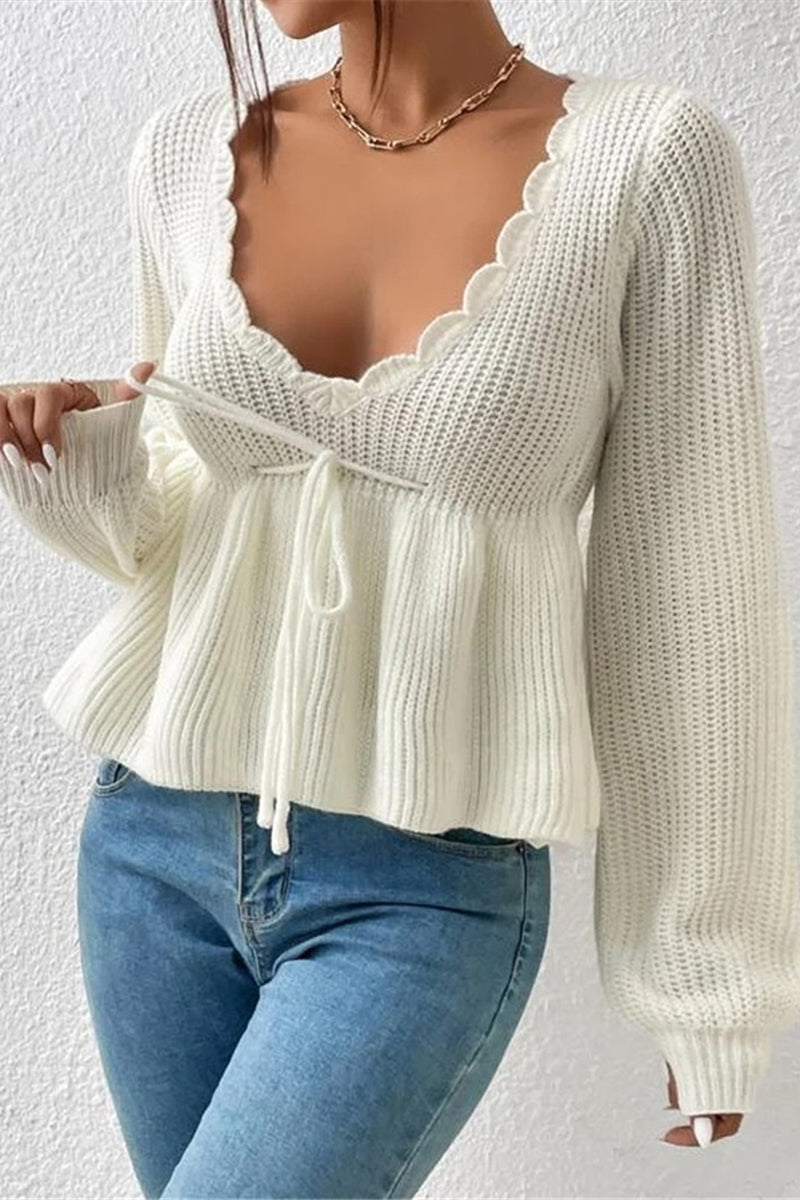 Scallop Trim Knit Peplum Top