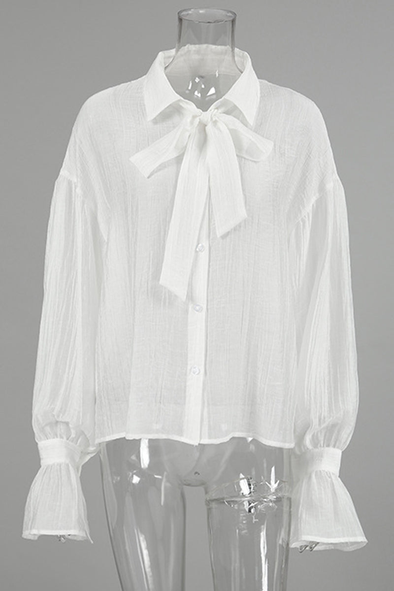 Bell-Sleeve Bow Tie Blouse