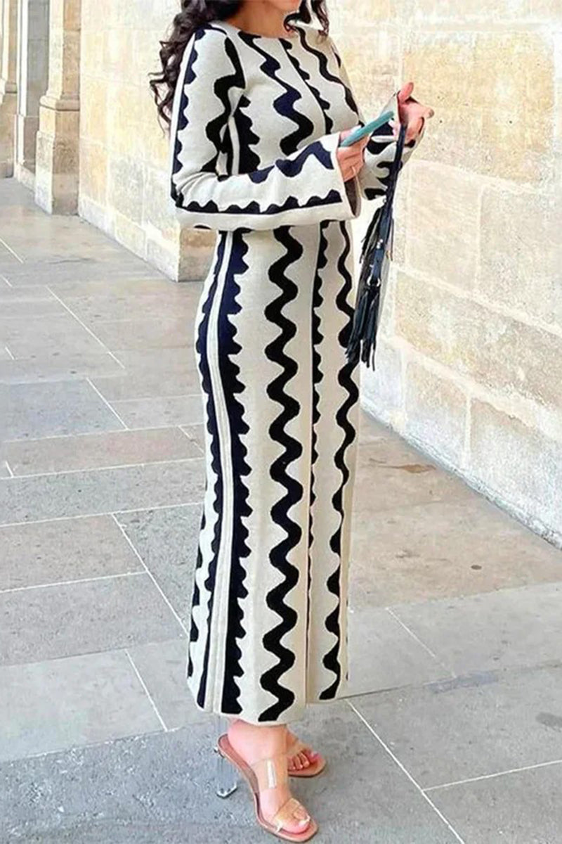 Striped Long Sleeve Bodycon Maxi Dress