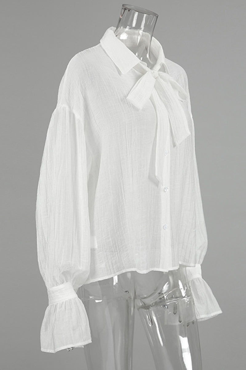 Bell-Sleeve Bow Tie Blouse