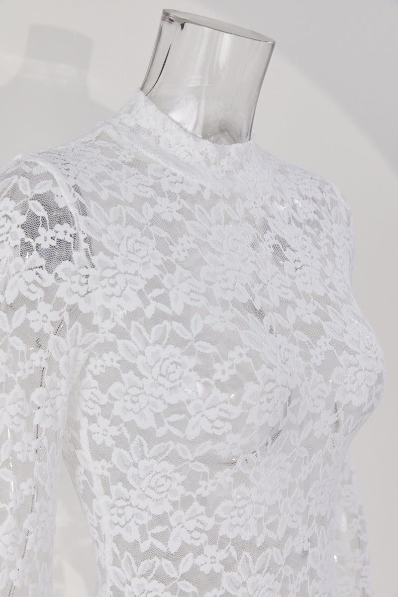 Sheer Lace Long-Sleeve Bodysuit