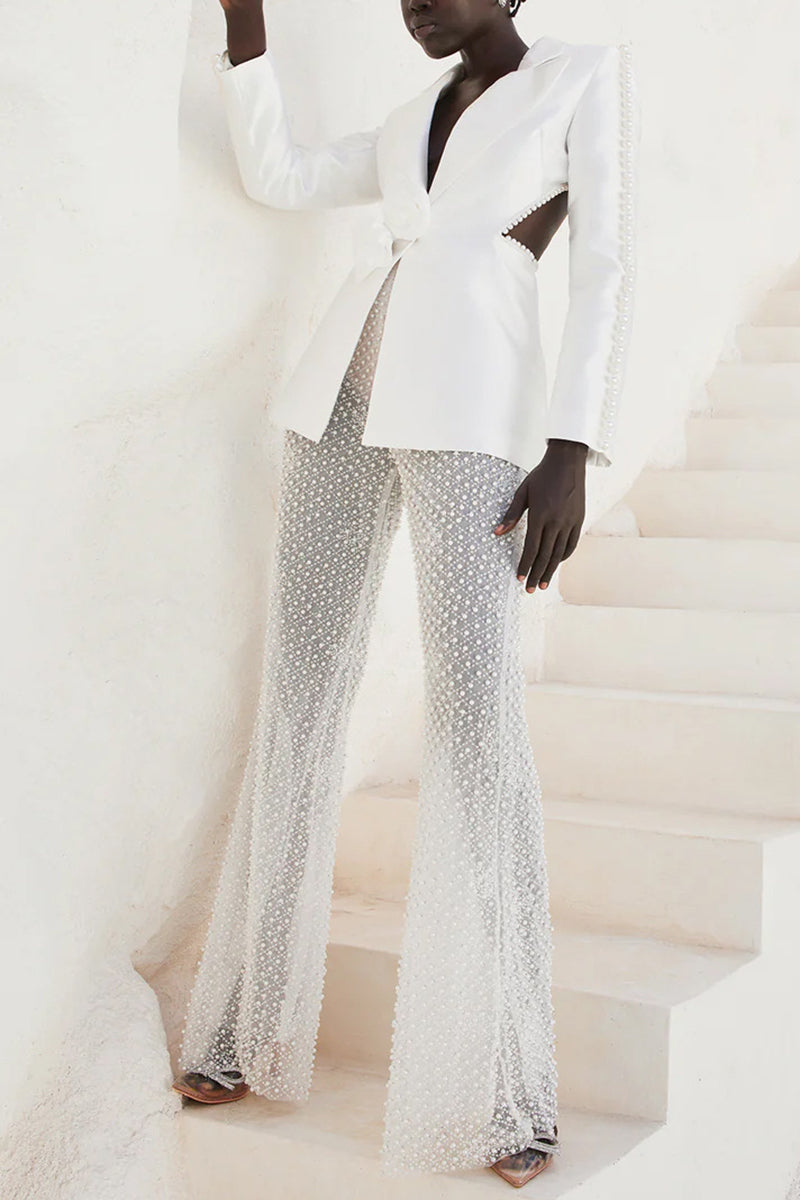 Pearl Embellished Blazer and Pants Set