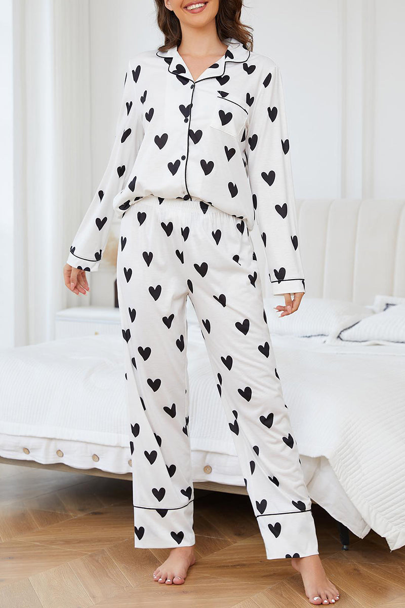 Heart Print Button Pajama Set