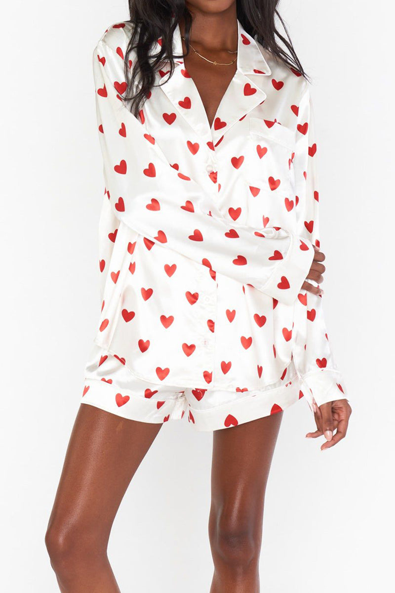 Heart Print Two-Piece Pajama Set