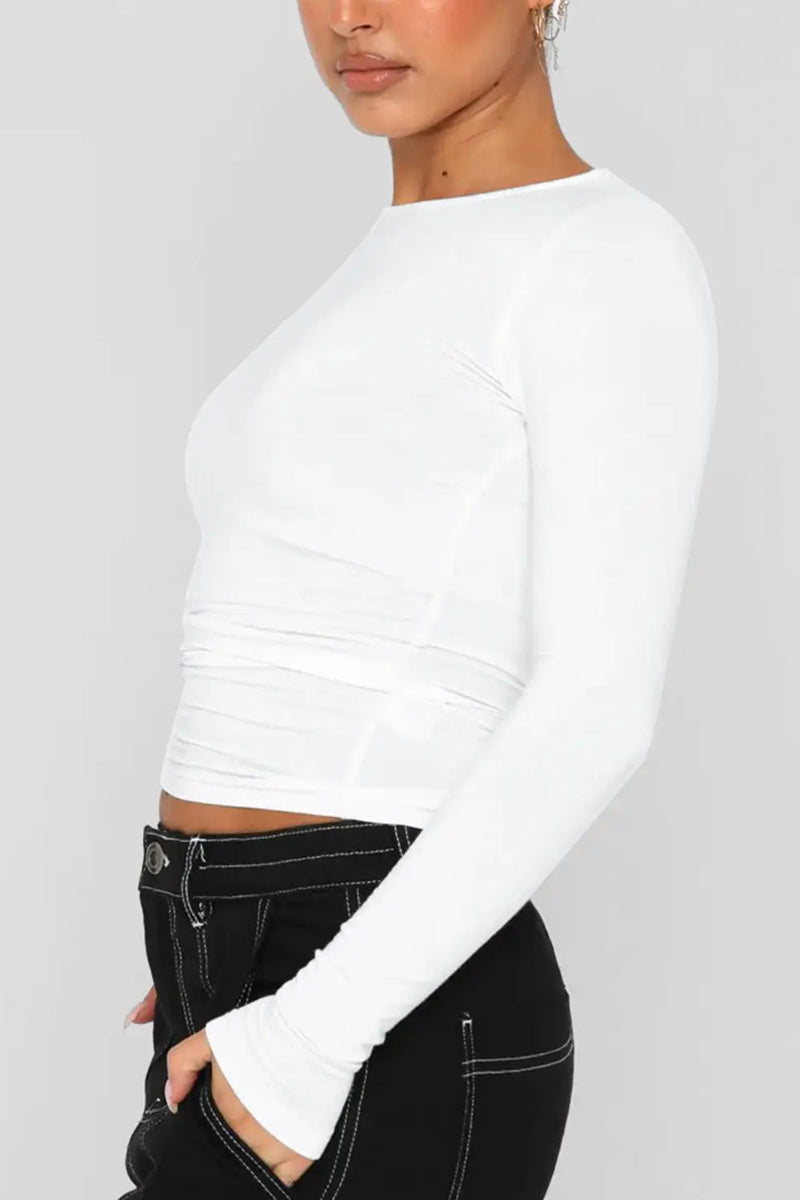 Long Sleeve Ruched Fitted Crop Top