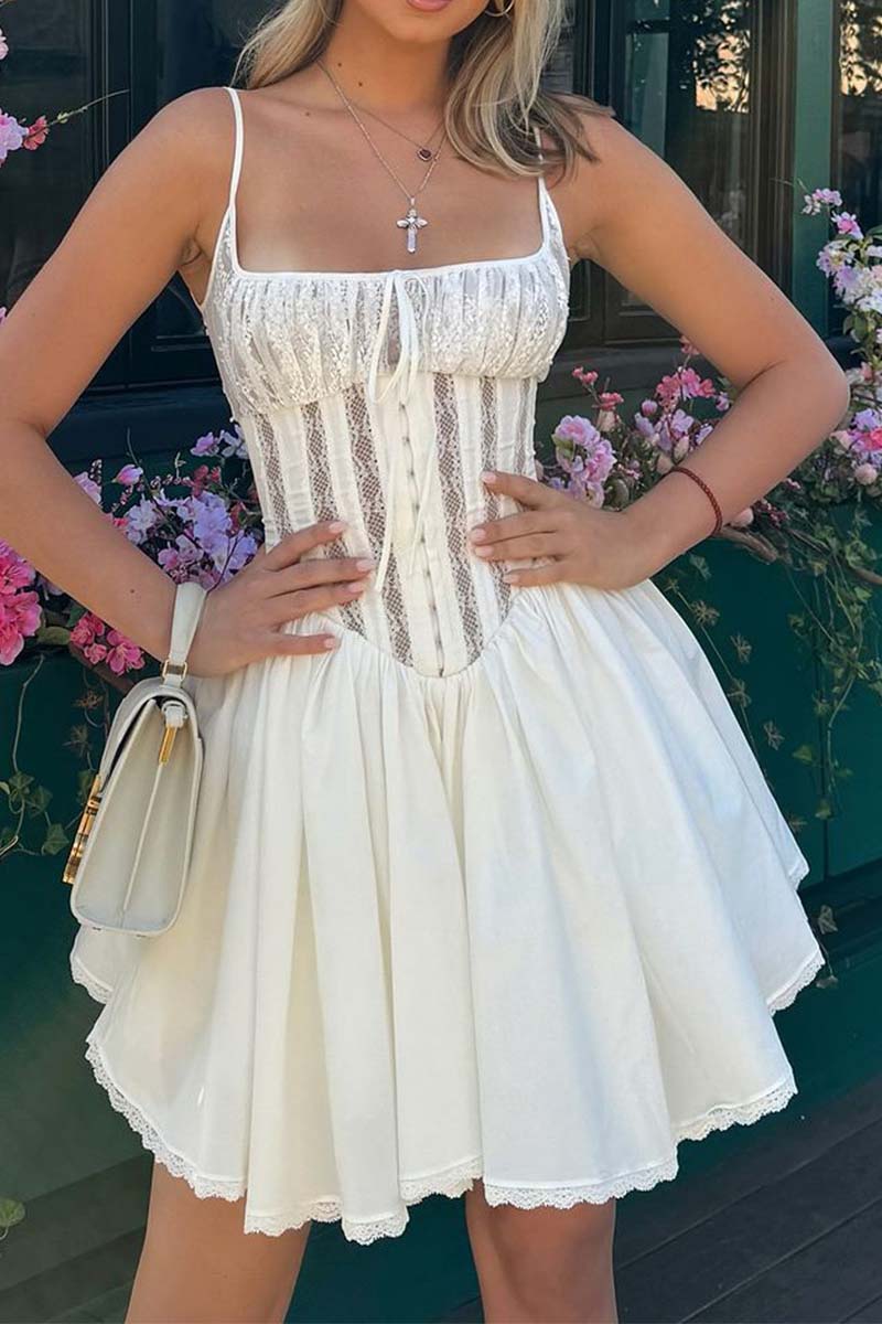 Lace Corset-Style Fit-and-Flare Dress