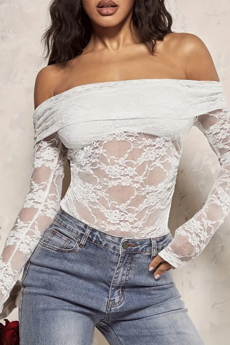 Off-Shoulder Lace Long Sleeve Top