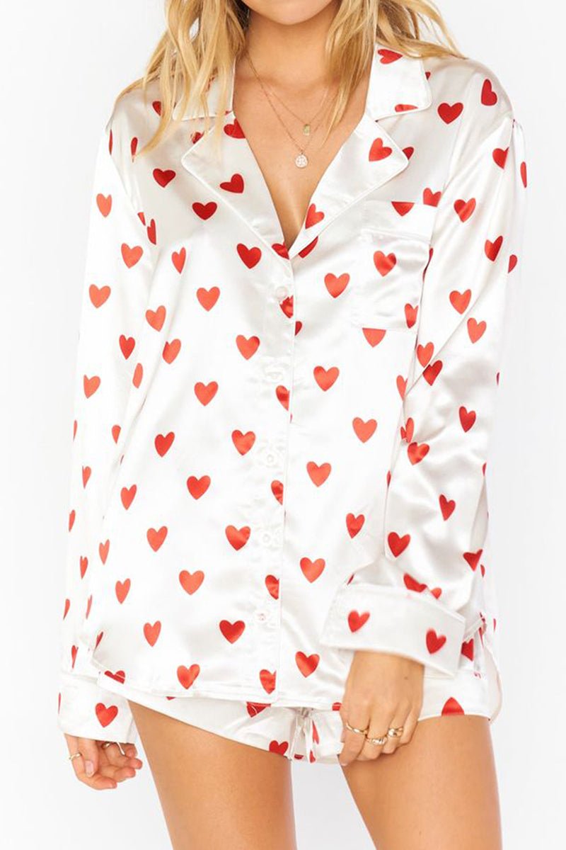 Heart Print Two-Piece Pajama Set