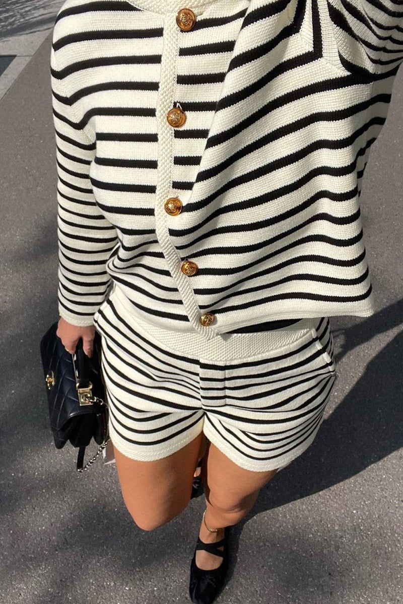 Striped Buttoned Knit Cardigan