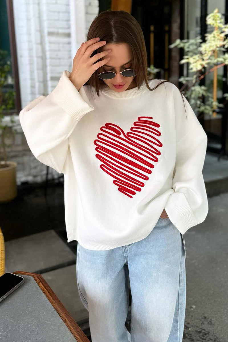 Heart Pattern Knit Sweater