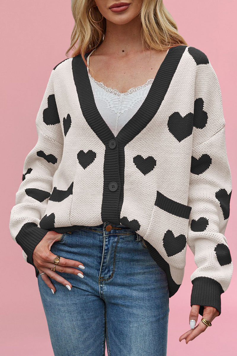 Heart Pattern Button-Up Cardigan