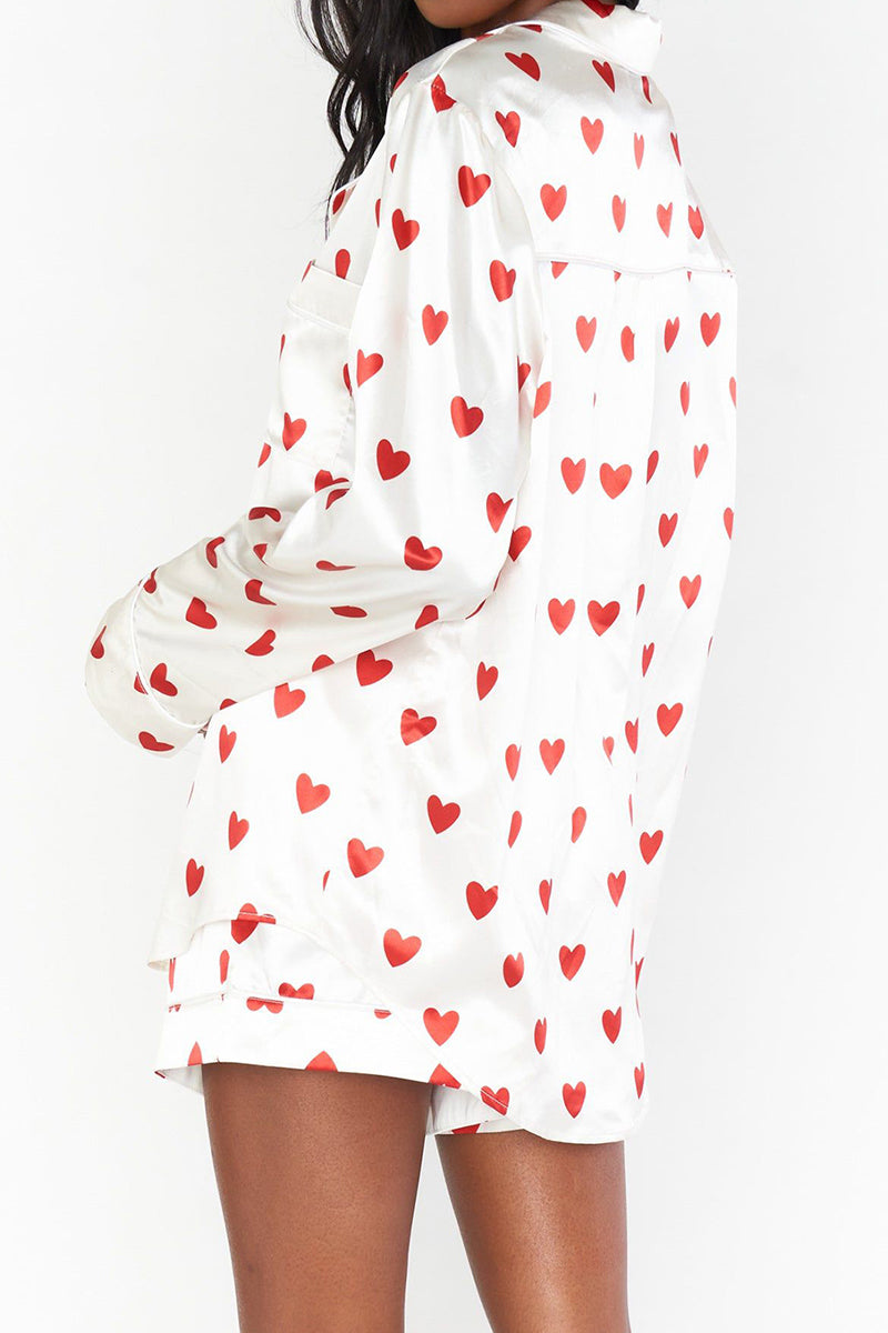 Heart Print Two-Piece Pajama Set