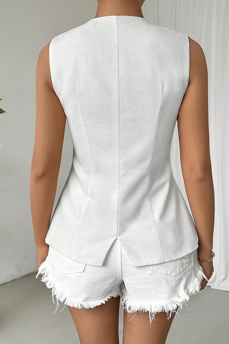 Sleeveless Buttoned Round Neck Vest