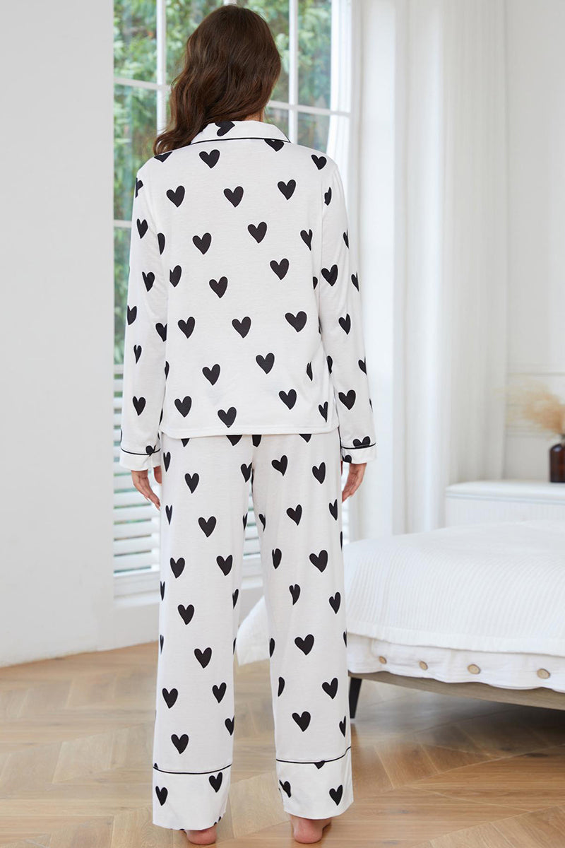 Heart Print Button Pajama Set