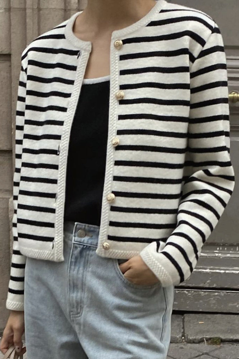 Striped Buttoned Knit Cardigan