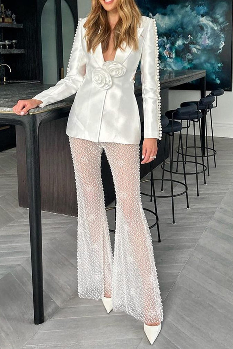 Pearl Embellished Blazer and Pants Set