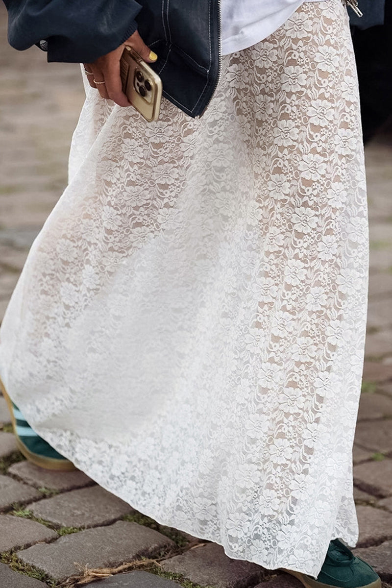 Scalloped Hem Lace Maxi Skirt