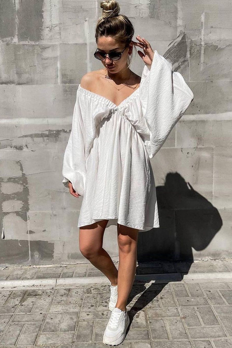 Deep V-Neck Flowy Mini Dress