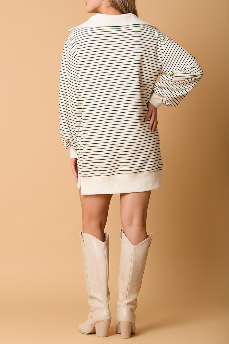 Hooded Striped Pullover Mini Dress